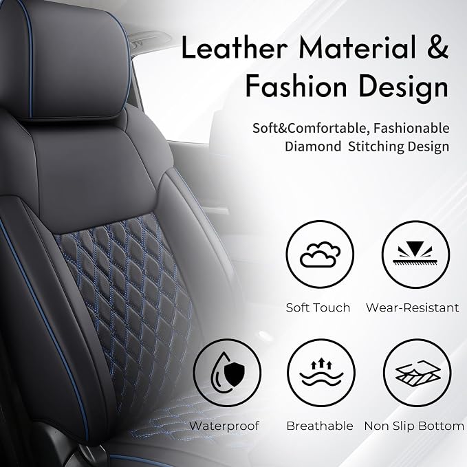 Huidasource Tacoma Front&Back Car Seat Covers, Automotive Seat Cushion Fit for 4th Gen Toyota Tacoma 2024-2026 Double&Crew Cab Trailhunter SR SR5 Limited TRD Sport/Off Road (Full Set/Black&Blue)