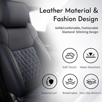 Huidasource Tacoma Front&Back Car Seat Covers, Automotive Seat Cushion Fit for 4th Gen Toyota Tacoma 2024-2026 Double&Crew Cab Trailhunter SR SR5 Limited TRD Sport/Off Road (Full Set/Black&Blue)