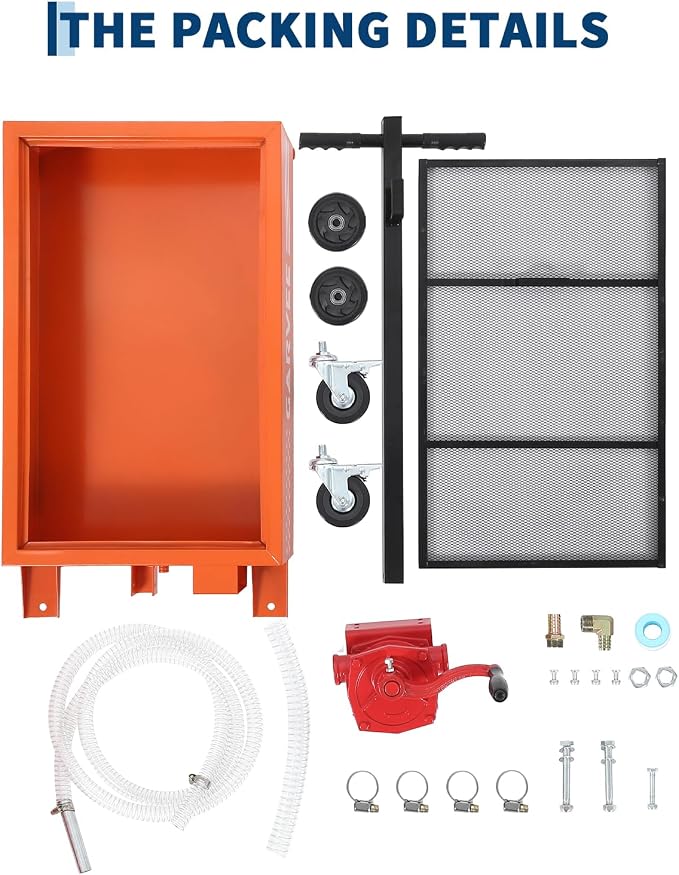 Garvee Oil Drain Pan, 15 Gallon Waste Oil Drain Pan for Oil Change, Steel, 8-8.2 ft Hose& Folding Handle&Rolling Cart, Heavy Duty for Trucks,Manual,Orange