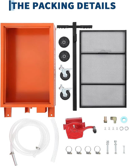 Garvee Oil Drain Pan, 15 Gallon Waste Oil Drain Pan for Oil Change, Steel, 8-8.2 ft Hose& Folding Handle&Rolling Cart, Heavy Duty for Trucks,Manual,Orange