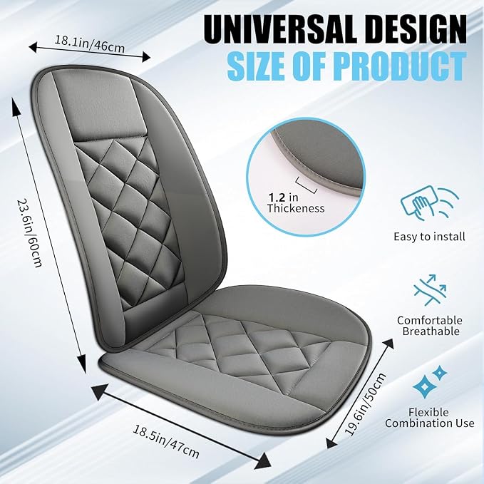 Car Seat Cushion with Back Support Pillow, Car Seat Cushion for Long Driving, Breathable Car Seat Protector, 1.2'' Thick Memory Foam Design for Pain Relief, Seat Pad for Car SUV Truck (Grey)