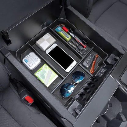 JDMCAR Center Console Organizer Compatible with 2022-2025 2026 Toyota Tundra Accessories and 2023-2026 toyota sequoia Armrest Secondary Storage Box ABS Material with Non-Slip Mats (Black Trim)