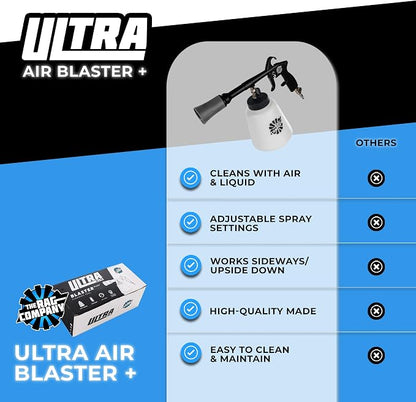 The Rag Company - Ultra AIR Blaster Plus - Deep Clean Interior Detailing Tool; Air and Liquid Combo; Durable Metal Design; Trigger Operated - Black