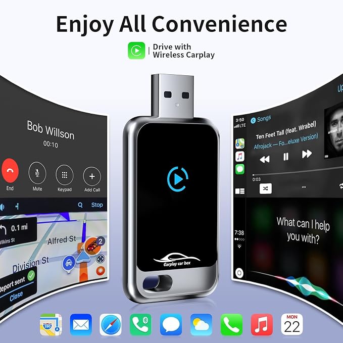 Wireless Carplay Adapter for Apple iPhone (2025 Upgraded), Convert Wired to Wireless Car Play Dongle, Mini USB Design with Extension Cable, Plug & Play Stable Connection for iOS 10+ for Car from 2016
