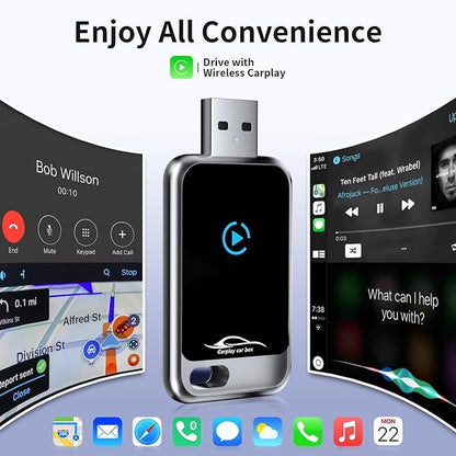 Wireless Carplay Adapter for Apple iPhone (2025 Upgraded), Convert Wired to Wireless Car Play Dongle, Mini USB Design with Extension Cable, Plug & Play Stable Connection for iOS 10+ for Car from 2016