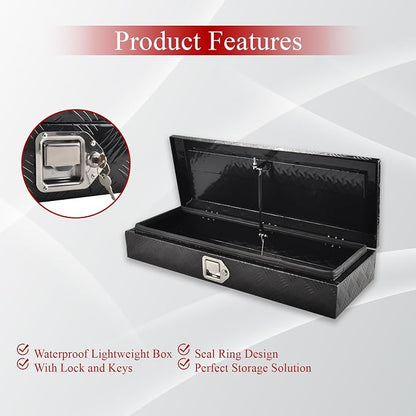 34.5''Inch Aluminum Truck Tool Box Truck Bed Toolbox Trailer Chest Box Trailer Storage Organizer Waterproof Square Storage Organizer w/Lock&Keys Black(‎34.5" Lx13'' Wx6.5'' H)