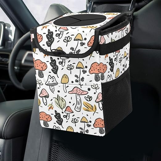 Car Trash Can – Multi-Purpose, Lightweight and Portable with Durable Water-Resistant Coating, No Installation Required, Practical and Ample Capacity, Variety of Colors.Mushroom