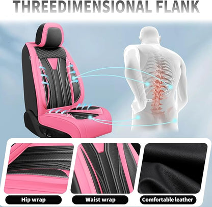 Fit Renegade Car Seat Covers for Jeep Renegade 2015-2024 -Full Set Premium Leather, Waterproof & Breathable，All-Weather Seat Cushion Protecto & Airbag Compatible, 5 Seats Pink&Black