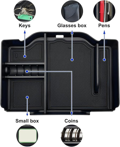 Center Console Organizer fit for Dodge RAM 1500 2500 3500 2026 2025 2024 2023 2022-2019 Accessories Interior Storage Box Armrest Storage Tray (Black) NOT FIT for 40/20/40 Split Bench Seat.