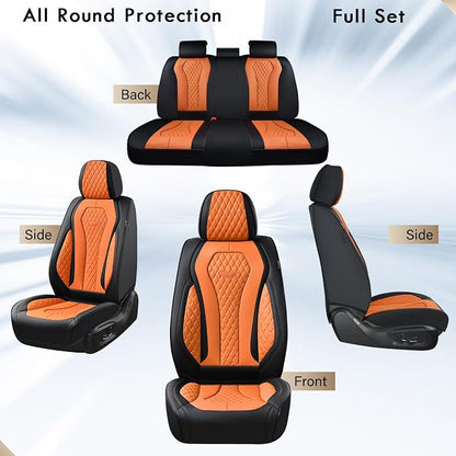 Coverado Automotive Seat Covers, Car Seat Covers Full Set, Orange Car Seat Cover, Driver Seat Covers, Luxury Car Seat Cushion,Leather Seat Cover Seat Protector Fit for Most Cars