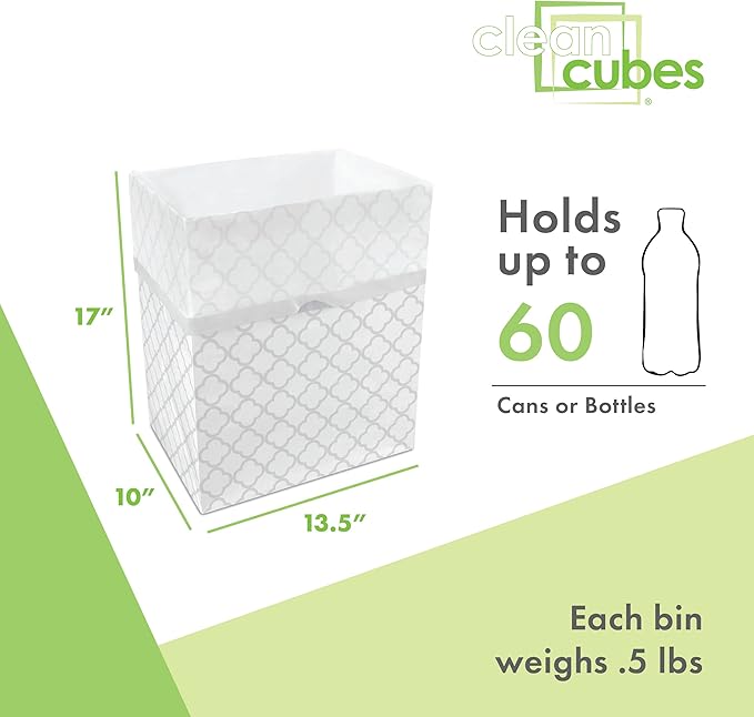 Clean Cubes 13 Gallon Disposable Pop-Up Trash Cans (6-Pack) with Fitted Bags – Foldable Garbage & Recycling Bins for Parties, Events & Kitchen (Trellis, 17" H x 13.5" W x 10" D)