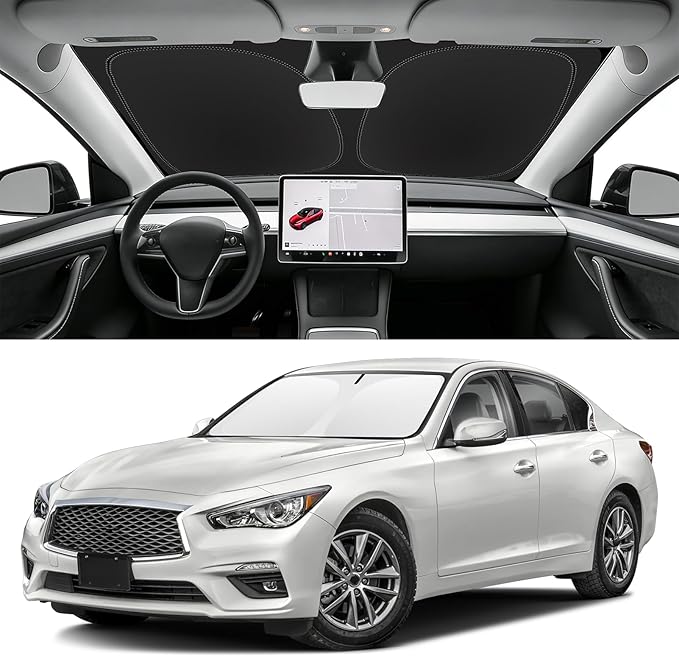 Custom Fit Windshield Sun Shade for Infiniti Q50 2014-2024, Blocks UV & Heat, Front Window Sunshade Accessorie, Easy Fold & Store Keep Your Car Cooler