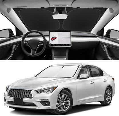 Custom Fit Windshield Sun Shade for Infiniti Q50 2014-2024, Blocks UV & Heat, Front Window Sunshade Accessorie, Easy Fold & Store Keep Your Car Cooler