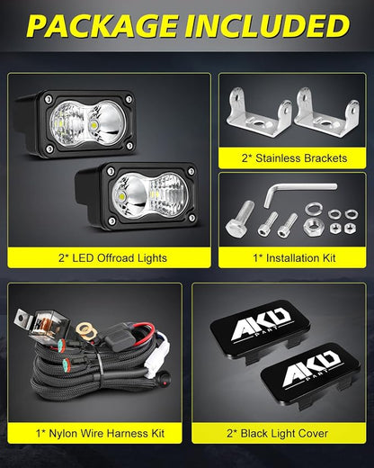 LED Pods with Wiring Harness & Black Covers 3" 40W CREE LED Ditch Lights Spot Flood Combo Offroad Driving Lights for Trucks Motorcycle SUV UTV ATV Dirt Bike