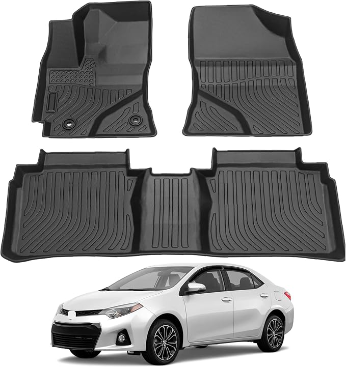 All Weather Rubber Car Floor Mats Compatible with 2014-2019 Toyota Corolla(NO FIT Corolla im & Hatchback), Odorless, 3D Raised Edges, Custom Fit Full Set, Laser Measured, Non Slip, Corolla Accessories