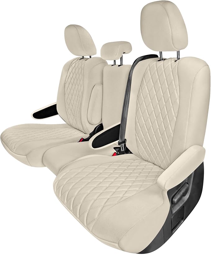 FH Group Custom Fit Car Seat Covers Specifically Made for Toyota Sienna 2011-2020, Car Seat Cover 2nd Row Set, 8 Seater Automotive Seat Covers in Solid Beige Neoprene, Waterproof and Washable