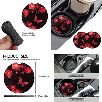 Red Butterfly 10 Pcs Car Seat Covers, Cherry Blossom Breathable Front Rear Seat Cover Cherry Flower Butterfly Steering Wheel Protector for Car Truck SUV, Universal Fit