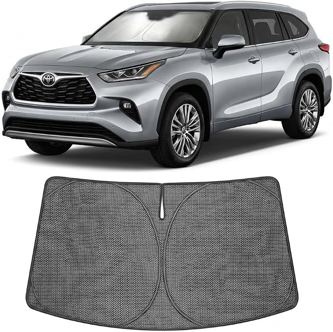 Proadsy Windshield Sun Shade Custom Fit Toyota Highlander 2020-2026 Ice Crystal Black Front Window Sunshade UV and Heat Blocker Foldable Visor Keeps Car Cooler for Summer Parking and Daily Use