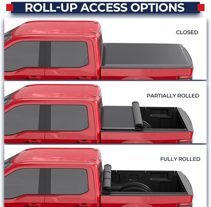 MOSTPLUS 5.5FT Roll-Up Soft Vinyl Truck Bed Tonneau Cover Compatible for Ford F150 F-150 2009-2025 2026 Short Bed On Top (67Inch)