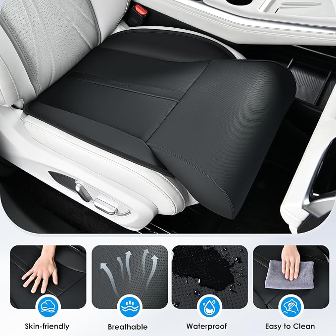 FLORICH Car Seat Extender Leg Support Cushion for Driver Seats Office Chair, Leather Widened seat Cushion for Long Drivers Universal Car Seat Cushion Legs Rest Pads-Black