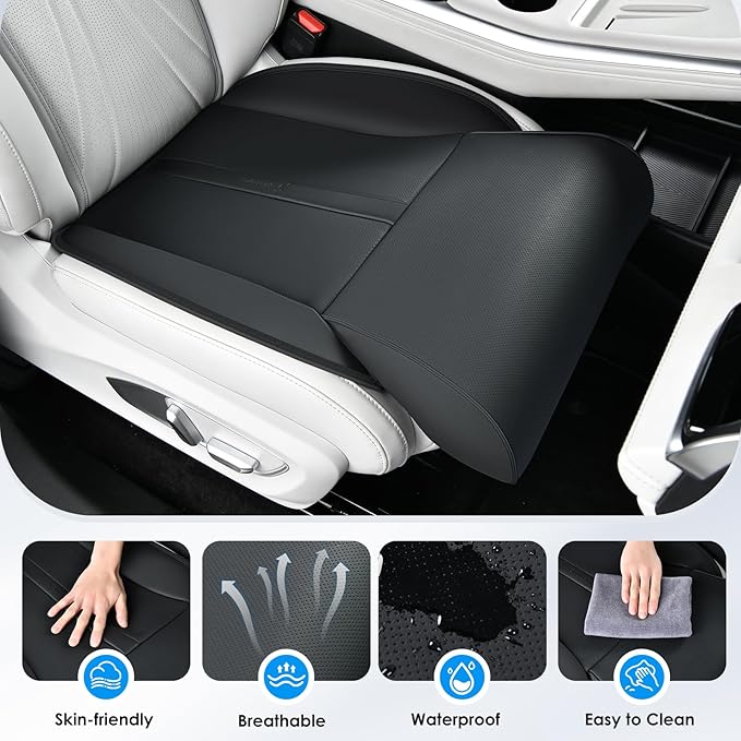 FLORICH Car Seat Extender Leg Support Cushion for Driver Seats Office Chair, Leather Memory Foam Widened seat Cushion for Long Drivers Universal Car Seat Cushion Legs Rest Pads-Light Black