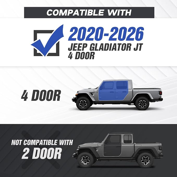 Running Boards Compatible with 2020-2026 Jeep Gladiator JT 4 Doors, Heavy-Duty Steel Nerf Bars Two Stairs Design Side Steps Bolt-on Step Plates Rock Sliders Rail