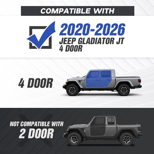 Running Boards Compatible with 2020-2026 Jeep Gladiator JT 4 Doors, Heavy-Duty Steel Nerf Bars Two Stairs Design Side Steps Bolt-on Step Plates Rock Sliders Rail