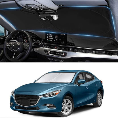 Custom Fit Mazda 3 Windshield Sunshade for Mazda 3 Accessories 2019-2024 2025 2026 Hatchback/Sedan Accessories Front Window Shades Cover for Windshield Sun Visor Protector Keep Car Cooler