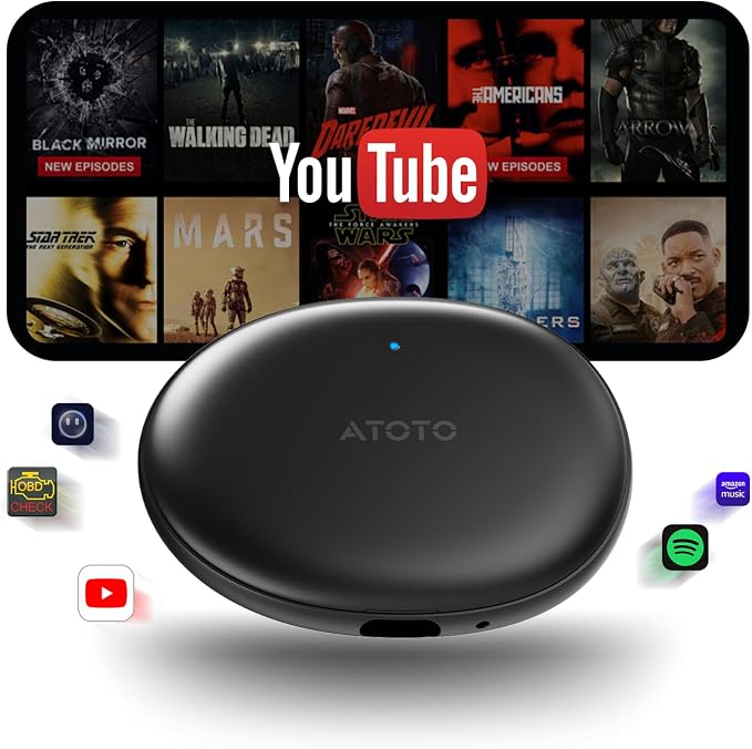 ATOTOZONE AD5 AI Box Wireless CarPlay Adapter & Android Auto, 2025 Upgrade Ai Box CarPlay Compatible with YouTube, AI DriveChat, Dual Wi-Fi, Dual BT, for OEM Wired CarPlay/Android Auto