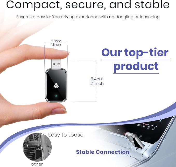 Wireless Android Auto Adapter, Convert Wired to Wireless Android Auto Adapter, Mini Size with Extension Cable USB & USB-C/Type-C, Stable Control & No Delay, No for iPhone