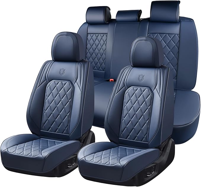 Coverado Car Seat Covers Full Set, Luxury Faux Leather Seat Covers for Cars, Waterproof Car Seat Protector, Blue Car Seat Cover, Universal Automotive Seat Covers Fit for Most Sedan SUV Trucks