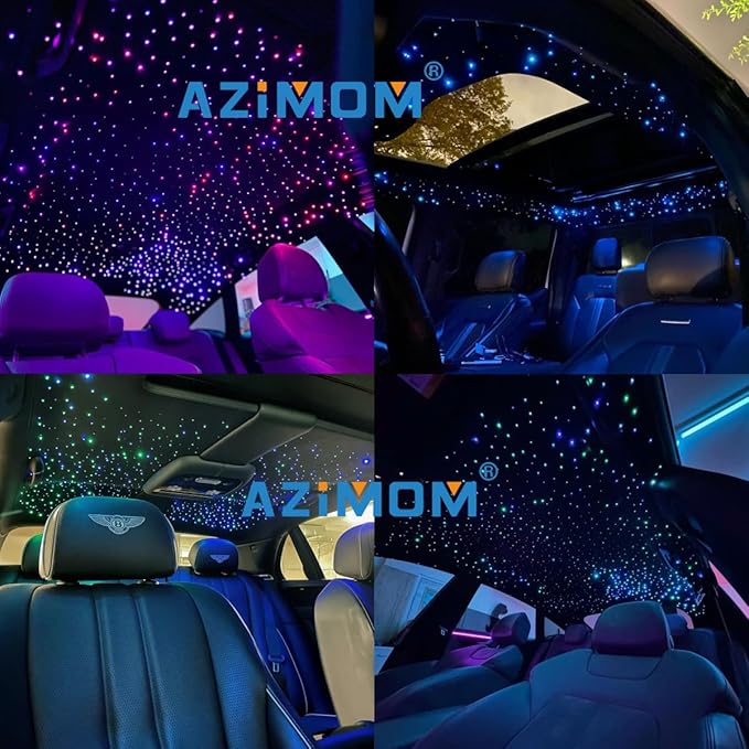 AZIMOM Dual Color 20W Twinkle 1000pcs Fiber Optic Starlight Headliner Kits 0.03in 13.1ft Fiber Strands End Glow Sound Activated Remote APP Control RGBW Light Source Home Ceiling Car Headliner Décor