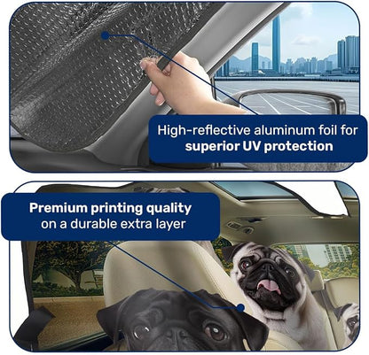 GENANY Cute Pug Dog Family Funny Windshield Sun Shade for Car SUV Truck (55x30 Inches), Sun Shade Windshield, Shades for Front Windows, Protector Blocks UV, Spring Car Decor