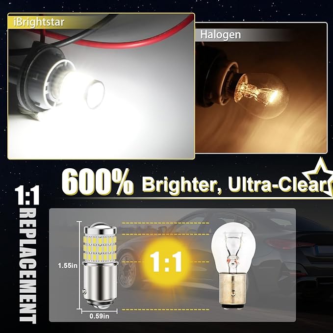 iBrightstar 1157 LED Bulb White, BAY15D 2057 2357 7528 LED Daytime Running Lights Bulbs Super Bright for Back Up Reverse Lights Brake Tail Lights Turn Signal Lights, 2 Pack
