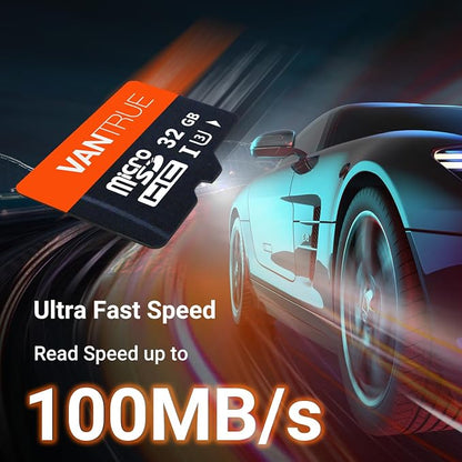 Vantrue 32GB microSDHC Card with Adapter, U3, UHS-I High Speed SD Card for Dash Cams & Home Security System Video Cameras