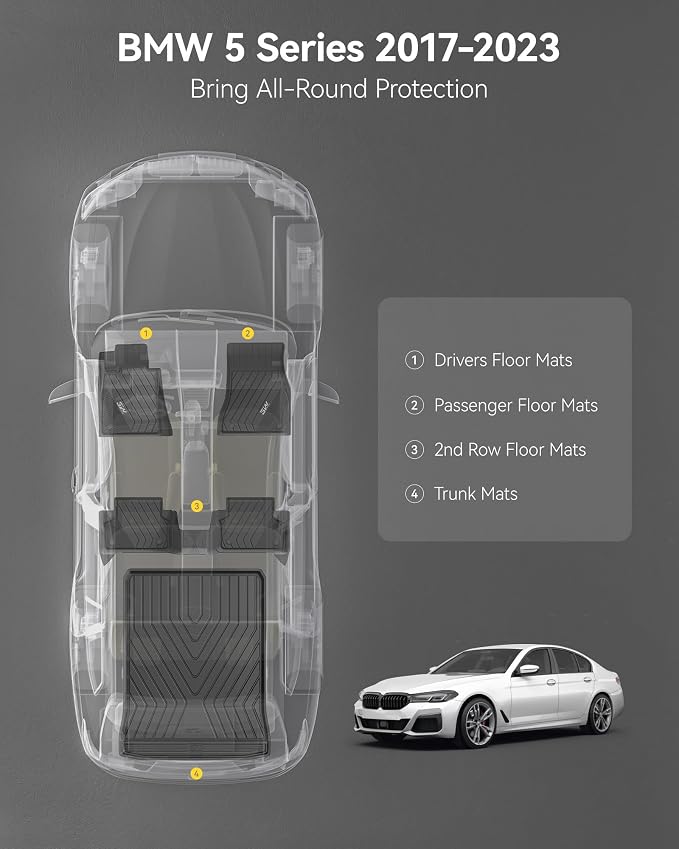 3W Floor Mats & Cargo Liner Fit for BMW 5 Series G30 2017-2023 All Weather TPE Floor Liner Custom Fit for BMW G30 5 Series 520i 530i 535i 540i 540d 550i Full Set Car Accessories (Not for GT & 530e)
