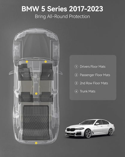 3W Floor Mats & Cargo Liner Fit for BMW 5 Series G30 2017-2023 All Weather TPE Floor Liner Custom Fit for BMW G30 5 Series 520i 530i 535i 540i 540d 550i Full Set Car Accessories (Not for GT & 530e)