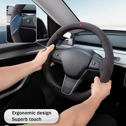 Steering Wheel Cover for 2017-2023 Tesla Model 3 2020-2024 Tesla Model Y, Suede Steering Wheel Cover for Tesla Model 3/Y Accessories, Black