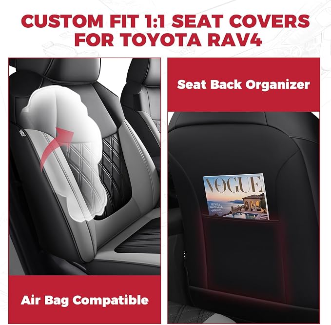 FREESOO Custom Seat Covers for Toyota RAV4 2019 2020 2021 2022 2023 2024 2025 LE XLE Limited XLE Premium Gas, RAV4 Leather Car Seat Covers Interior, RAV 4 SUV Accessories Full Set, BlackGrey