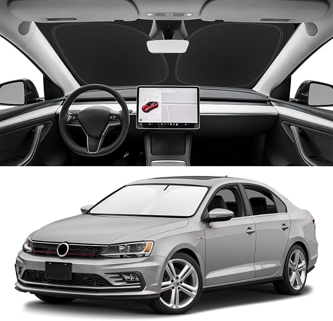 Custom Fit Windshield Sun Shade for VW Jetta 2011-2018, Blocks UV & Heat, Front Window Sunshade Accessorie, Easy Fold & Store Keep Your Car Cooler