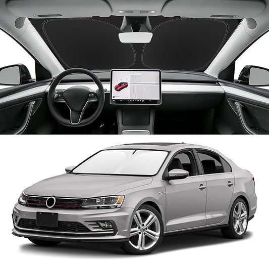 Custom Fit Windshield Sun Shade for VW Jetta 2011-2018, Blocks UV & Heat, Front Window Sunshade Accessorie, Easy Fold & Store Keep Your Car Cooler