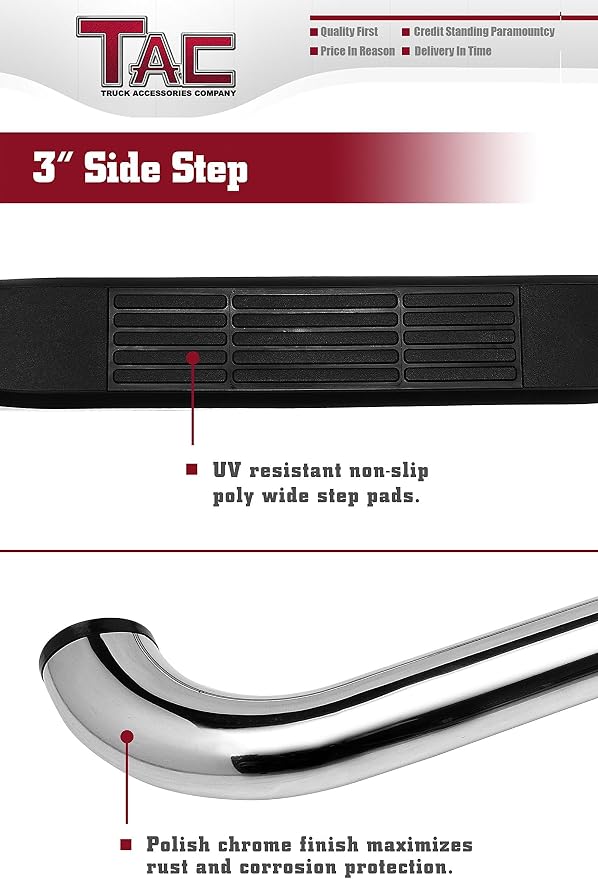 TAC Side Steps Fit Chevy Silverado/GMC Sierra 1999-2018 1500 & 1999-2019 2500/3500 Extended/Double Cab (Exclude C/K Classic) 3" Stainless Steel Side Bars Nerf Bars Step Rails Running Boards 2 Pieces
