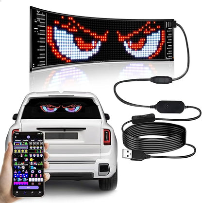 Devil Eyes Light for Cars,Programmable LED Sign,LED Sign for Car,Bluetooth APP Control,DIY Design Text, Patterns, Animations(15"x 4")