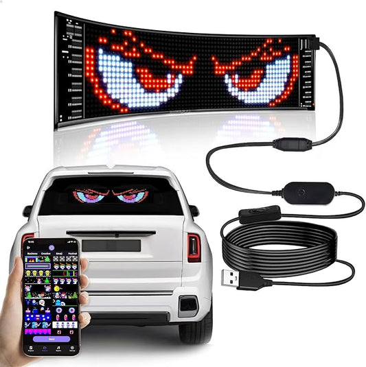 Devil Eyes Light for Cars,Programmable LED Sign,LED Sign for Car,Bluetooth APP Control,DIY Design Text, Patterns, Animations(15"x 4")