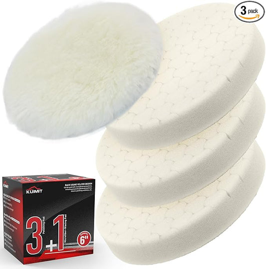 White Polish Pad, 3Pcs 6.5 Inch Face for 6 Inch Buffing Polishing Pads and Woolen Pads 150mm Backing Plate Compound Buffing Sponge for Car Buffer Polisher Compounding, Polishing and Waxing