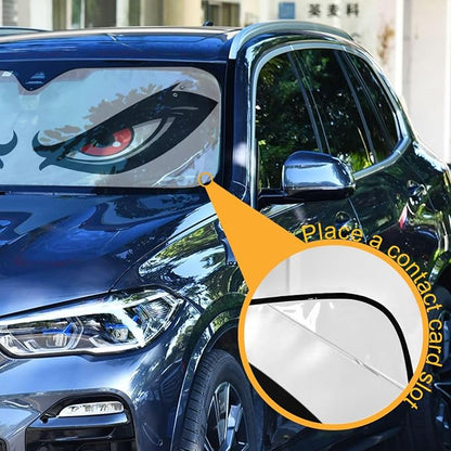 Windshield Sun Shade Cartoon Angry Red Eyes Front Window Block UV Shades Visor Reflective Retractable for Car SUV Trucks