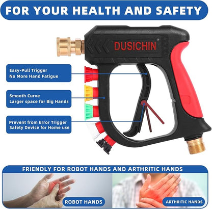 DUSICHIN Foam Cannon Short Pressure Washer Gun 1/4 Inch Quick Connector,Car Wash Foam Gun with 5 Pressure Washer Nozzle Tips 3/8'' Swivel Quick Connector,Additional Orifice Nozzle 1.04mm Car Washing