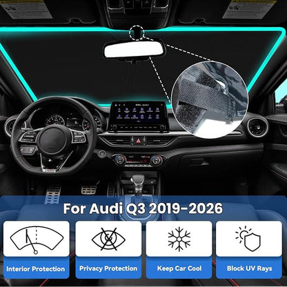 Custom Fit Audi Q3 2019 2020 2021 2022-2026 Windshield Sun Shade | 240T Material, Front Window Sunshade, Blocks UV Rays & Heat, Sun Visor Protector,Car Accessories
