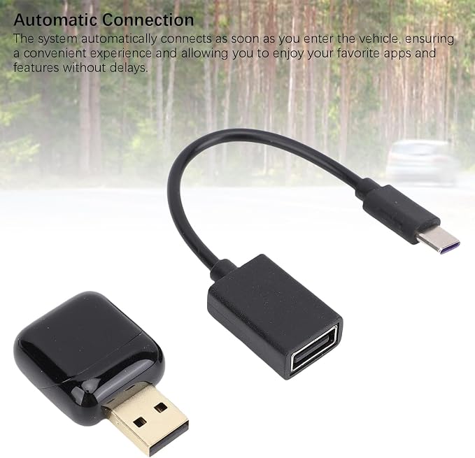 Convert Wired to Wireless Adapter with Retains All Functions, Plug and Play for and Android Auto, Black