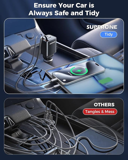 Retractable USB C Car Charger, Phone 16 Car Charger Fast Charging with Dual Type C Cable, Car Accessories Small USBC Car Adapter